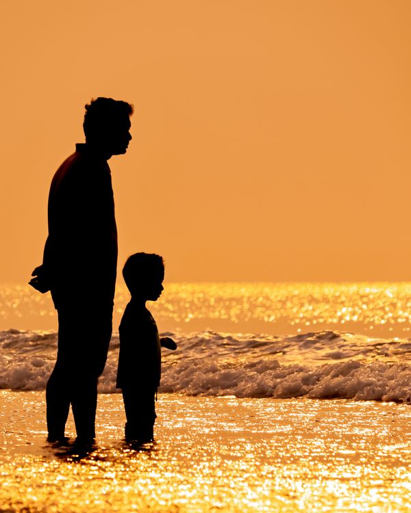 Silhouette of a father and son standing together at sunset — 18.2 million American children don't have this